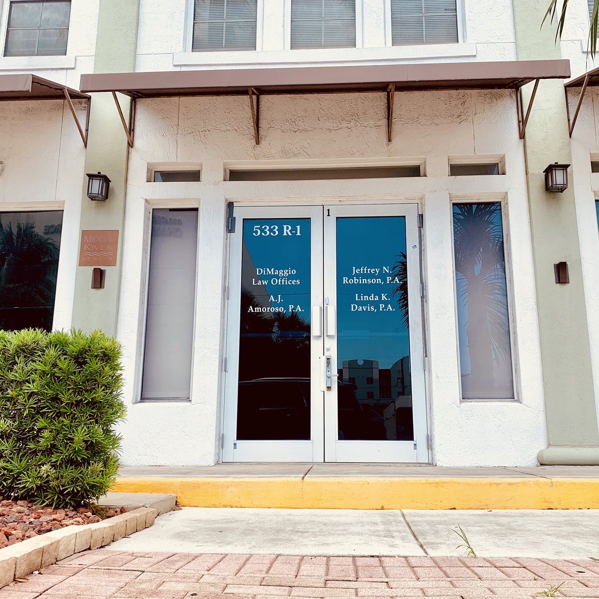 Entrance to DiMaggio Law Offices: glass double doors marked 533 R-1 at 533 Northeast 3rd Avenue, Fort Lauderdale